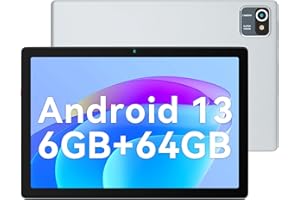 WQPLO Tablette Android 13 de 10 Pouces, 6 go de RAM, 64 go de ROM, Quad-Core, 5000mAh, écran Tactile HD 1280x800, Tablette PC de 5mp + 8mp (Argenté)