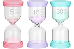 GENERISCH Zestaw 3 klepsydry dla dzieci, w kolorze makaronowym, klepsydra do mycia zębów, klepsydra 5/15/30 minut, ze szkła, do klasy, biura, kuchni, czasu zabawy i dekoracji