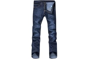 GENERIC Pantalon en jean en coton pour homme – Pantalon en denim extensible à l'avant plat coupe droite classique basique denim élégant infroissable pantalon de travail décontracté avec bouton et braguette