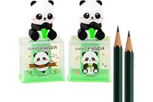 QOWIJEX 2 Pezzi Temperino con Contenitore,Temperino con Design a Panda, Doppio Foro per Matite Standard, Coperchio Richiudibile, Serbatoio per Trucioli