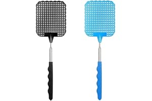 Rpanle 2 Piezas Matamoscas, Matamoscas Extensible, con Mango Telescópico Robusto y Duradero, para Interior y Exterior (Azul+Negro)