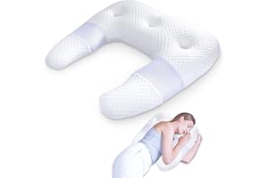 ‎SAHEYER SAHEYER Seitenschläferkissen, U-förmiges Memory Foam Nackenkissen Ergonomisches Orthopädisches Nackenstützkissen mit Ohr-Haltebereichen Bettkontur-Kissen für Nacken-Schulter-Schmerzlinderung (Weiß)