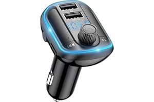 AIGOLINK Trasmettitore FM Bluetooth 5.0 per Auto Radio Adattatori Kit Vivavoce, 2 USB Port 5V/3A, QC3.0 Ricarica Rapida, Chiamata Vivavoce, Supporto TF Card/Chiavetta USB