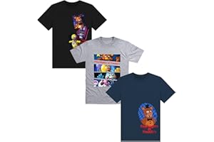 FIVE NIGHTS AT FREDDY'S 3-Pack Kids T-Shirts – 100% Cotton, Multipack, Short Sleeve – Freddy Fazbear, Chica, and Funtime Foxy Designs – Sizes 7-8 to 14-15 Years