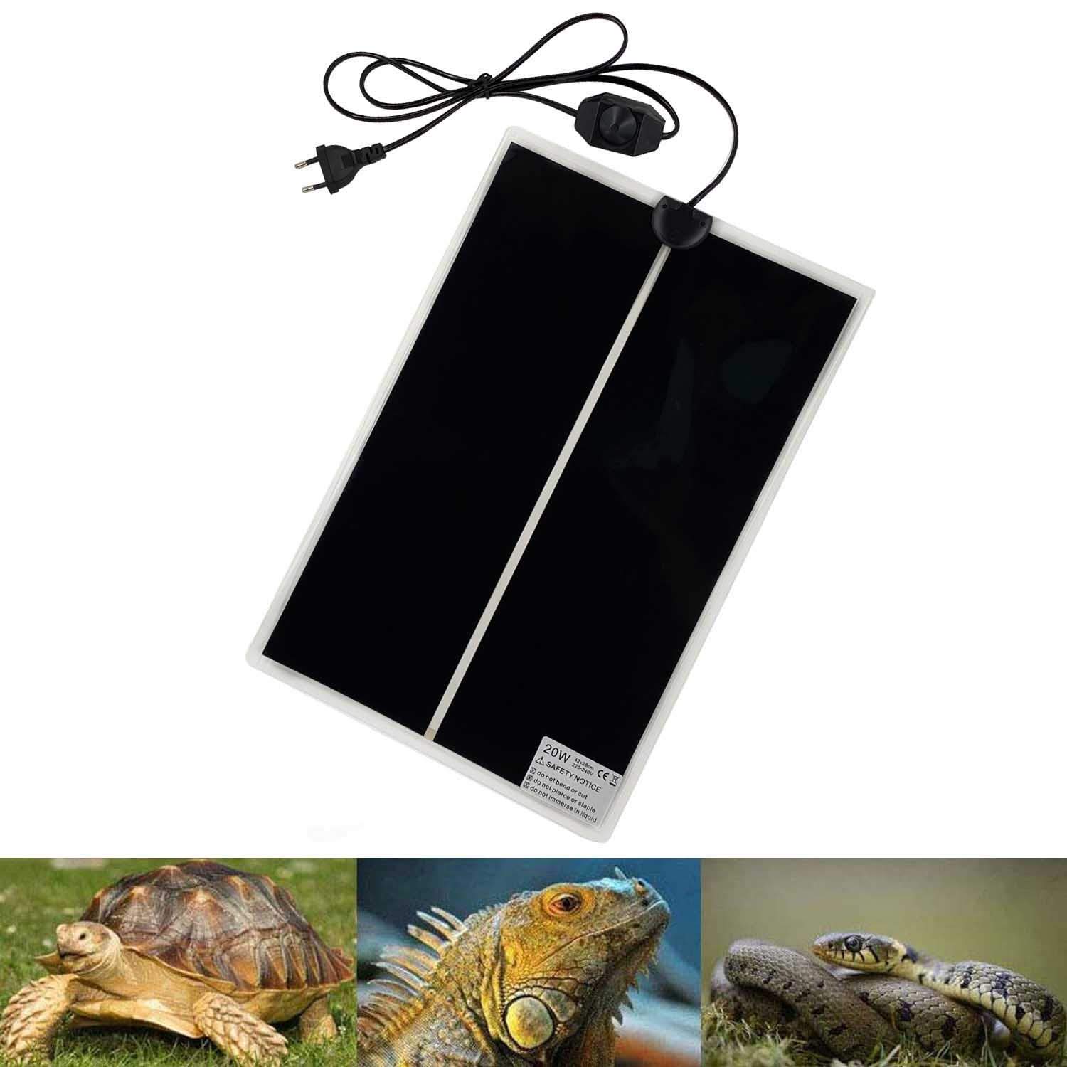 PeSandy Manta Calefactora para Reptiles, 42x28CM Almohadilla Térmica para Reptiles con Temperatura Ajustable para Reptiles Tortuga, Serpientes, Lagartos, Geckos,Arañas- Tapetes Térmicos para Terrarios - 1