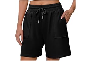BIKETAFUWY Short Femme Ete Uni Ample en Coton et Lin Short Sport Femme Short Femme Chic d'été Large Fluide Short Travail Femme Grande Taille Elastique avec Poches Ample Casual Jogging Pantalon Court