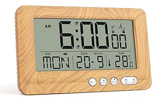 Aircover Wecker Digital mit Alarme Snooze Kalender Hintergrundbeleuchtung, Funkuhr mit Temperaturanzeige 12/24H Batteriebetrieben, 2X AAA - Batterie (Nicht im Lieferumfang Enthalten) (Khaki)