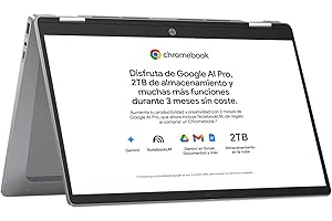 HP Chromebook x360 - Ordenador portátil de Google 14" FHD (Intel N100, 4GB RAM, 128GB eMMC, ChromeOS) + Suscripción Google AI Pro con Gemini Pro y 2TB de almacenamiento durante 3 meses -QWERTY Español