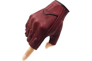 Harssidanzar Gants sans Doigts de Moto à écran Tactile en Peau de chèvre à Doigt Complet pour Hommes GM037EU