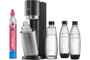SodaStream Wassersprudler DUO mit Quick-Connect CO2-Zylinder| inkl. 2x 1L Glasflasche und 2x 1L FUSE Kunststoffflasche (spülmaschinengeeignet) | Farbe: Titan