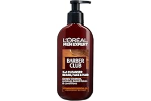 L’Oréal Paris Men Expert Cleansing 3-in-1 Beard, Face & Hair Wash 200ml, Barber Club Wash With Cedarwood Essential Oil, Deeply Cleanses and Removes Beard Flakes