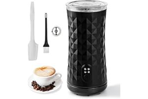 AdrreyuFny Milk Frother Electric, 4 in 1 Hot & Cold Milk Foamer, Auto Shut-Off Milk Steamer, 240ml 400w Stainless Coffee Frother for Coffee,Cappuccino,Latte (Black)