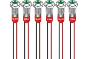 GUUZI 8 mm LED Anzeigeleuchte 12-24V wasserdichte Signalleuchte Metallplatte LED Anzeige Signalleuchte Plattenmontage Flachkopf mit Drähten Silbergehäuse (Grün, 6 Stück)