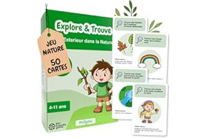 MILIJOU Jeu Explore & Trouve! Plein Air – jeu de carte d’exploration enfants, jeu éducatif, Chasse au trésor et découverte Nature, Activité extérieure jardin parc fôret de 4-11 ans, Montessori, Cadeau enfants