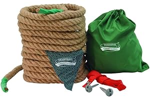 TRADITIONAL GARDEN GAMES Traditional Tug of War Game Set - 10m Natural Rope with Nylon Carry Bag, Marking Line, and Pegs - Perfect for Outdoor Family Fun, Parties, and Team Building