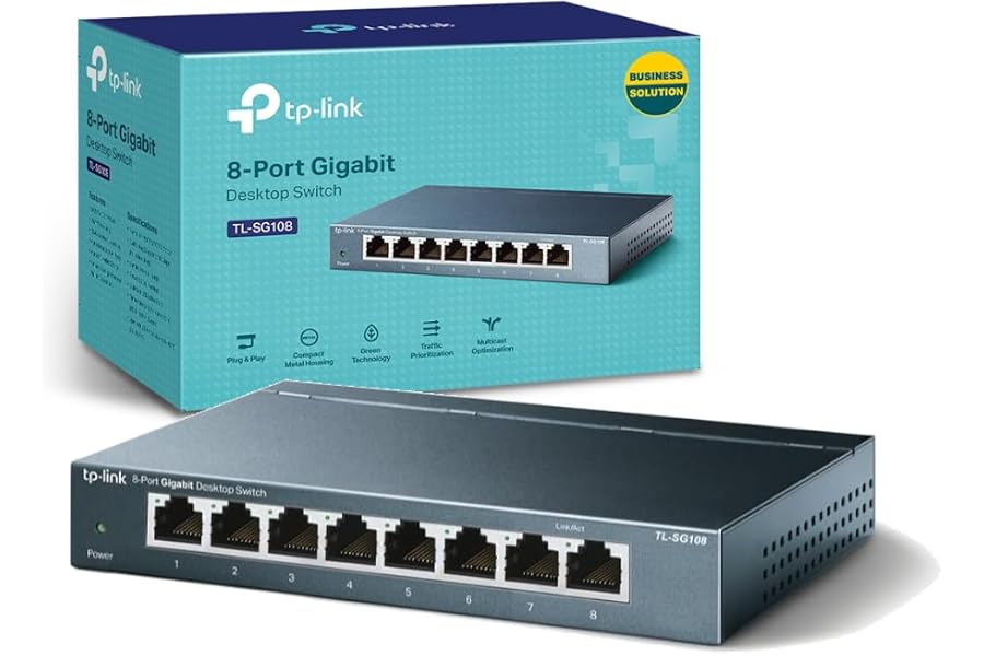 TP-Link TL-SG108 V3.0, Switch de Escritorio Red (10/100/1000 Mbps, Carcasa de Acero, IEEE 802.3 X, Auto-MDI/MDIX, Plug and Pl
