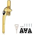 XFORT Locking Cockspur Window Handle Installation Kit in Polished Brass, Left Hand UPVC Window Handle Replacement, Lockable Window Lever