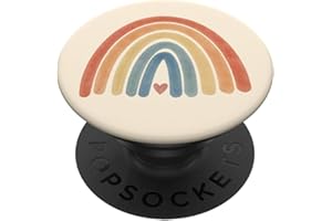 BOHEMIAN GIFTS FOR HER BY MRS ELLIE PopSocket PopGrip: Boho Rainbow Minimal Retro Streifen Erdbraun | Vintage Art mit austauschbarem