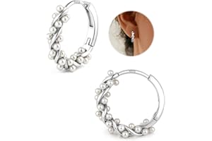 YADOCA Pendientes de Plata 925 Pendientes de Perlas, Pendientes de Aro de Perlas para Mujeres Adolescentes Pendientes de Boda en Plata/Oro/Oro Rosa