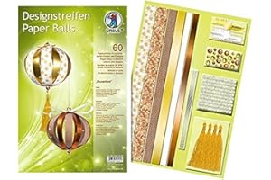Ursus 23370099 - Designstreifen Paper Balls Ouverture, Material für bis zu 6 Paper Balls, Durchmesser ca. 10 cm, 60 Streifen mit Zubehör, ideal zum Basteln von individuellen Weihnachtskugeln