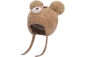 RAYSON Gorros para Niño Niña Bebé Otoño Invierno Sombrero Dulce con Orejeras y Cintas para Atar Gorro de Punto para Otoño Lindo Oso Oreja Cálido para Bebé