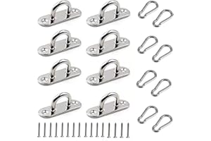 LOOPUNK 16 Ensembles Crochet de Plafond, œillet de Plaque en Acier Inoxydable d'Ancrage Mural avec Mousqueton Convient pour Cordes de Plate-Forme,Auvents etc Equipements.
