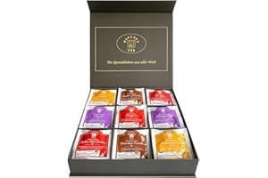 ‎PAULSEN TEE PURE TEA Exklusive Bio-Tee Geschenkbox mit Magnetverschluss mit Früchte-, Kräuter -,& Rotbuschtees 45 Pyramiden, einzeln kuvertiert