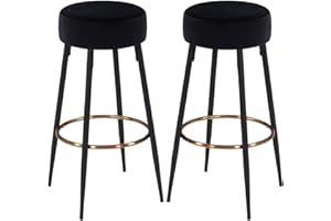 Duhome Set Sgabello da Bar 2 Sedie da Bar Sgabelli Rotondi Sgabello da Bistro in Velluto con Poggiapiedi per Bistro Cucina Bar Café Sala da Pranzo, Nero