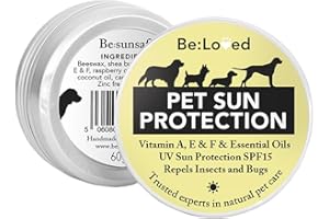 Be:Loved - Be:Sunsafe Pet Sun Protection Balm - Handmade in the UK - Natural Skin Shield for Dogs & Cats - Blend with Shea Butter, Raspberry Oil & Carrot Seed - Dog Stuff - 60g