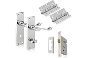 XFORT Chrome Elegance Polished Chrome Victorian Bathroom Pack, Complete with Handles, 65mm Lock and 75mm Hinges, for Wooden Doors