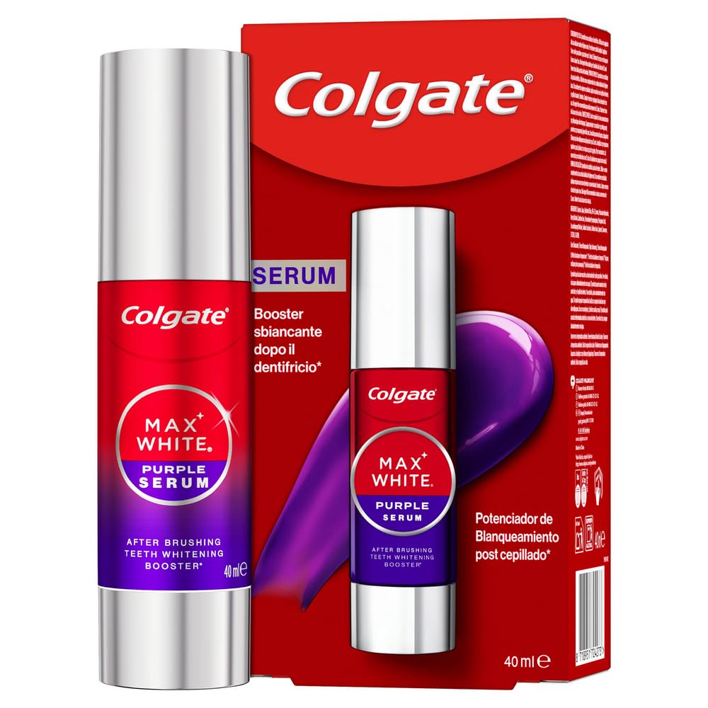 Colgate Max White Purple Serum 40ml, Booster Sbiancante Denti istantaneo, Sbianca istantaneamente, Formula a doppia azione per denti bianchi, tecnologia correzione immediata del colore