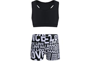 Freebily Ropa Deportiva de Danza para Niñas Conjunto Crop Top y Leggings Cortos Elástico Leotardo Maillot de Gimnasia Rítmica Yoga Fitness 5-16 Años