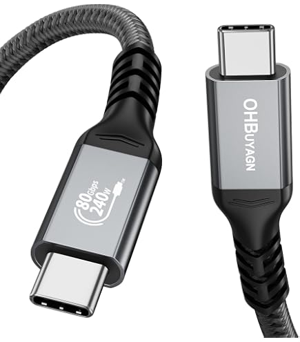 Thunderbolt 5 Kabel 0.5m | Bis Zu 80 Gbit/s & 240W Laden | 16K Video Unterstützung | Kompatibel Mit TB4, USB4, IPhone 16/15