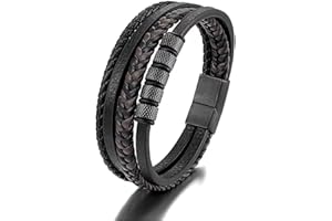 JSNOM Armband Herren Lederarmband Geschenke: Geflochten Leder Weihnachten Vatertag Valentinstag Geburtstagsgeschenk Liebesgeschenke Schmuck Geschenk für Freund Ehemann Papa Männer