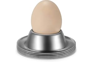 Flexzion - Juego de hueveras de acero inoxidable y porcelana (2/4/6 unidades), color blanco