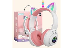 OHAANYY Kids Unicorn Casque sans Fil, écouteurs Bluetooth pour Filles, Casques pour Enfants Mignons écouteurs Roses pour Anniversaire de Filles Cadeau de Licorne de Noël de Retour à l'école (rose blanc)