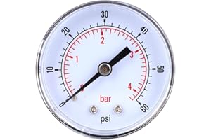 HILILAND Stainless Steel Pressure Gauge 50mm Dial 1/8 BSPT Back Mount for Air Water Oil Gas(0-60psi 0-4bar)