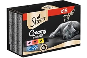 SHEBA Katzensnacks - 18x12g - 18 praktische Katzenleckerlis - in den Varietäten Huhn, Lachs und Rind - 1 Packung