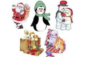 GREGORY CRAFTS & GIFTS Christmas Card Making Toppers Craft Toppers Crafting, Favourites Characters, Santa, Snowman, Penguin, Puppies and Kittens x 5