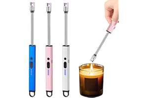 BYZESTY Encendedor eléctrico de cocina USB recargable, 3 unidades, arco eléctrico con indicador de batería, 720° flexible, cortavientos, para velas, chimenea, camping