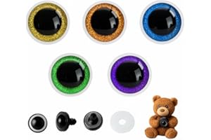 Mudoulu 30 Pezzi Occhi di Sicurezza 25mm Glitterati con Rondelle, Accessori Creativi in Plastica per Amigurumi, Bambole, Pupazzi Peluche e Progetti DIY Fatti a Mano