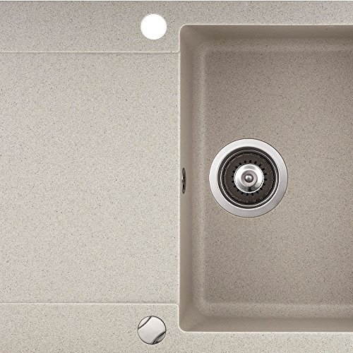 Spüle Granitspüle Küchenspüle Einbauspüle Auflage 780 x 495 mm eckig glatte Ablage Spülbecken + Drehexcenter + Siphon (Beige (111)) - 2