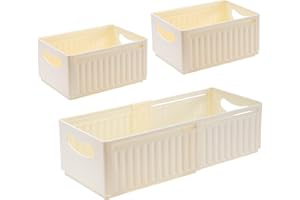 ZLLKEJI Caja De Almacenamiento Para Hogar Cajas Organizadoras De Plastico Sin Tapa Con Asa Organizador De Nevera Cajas Plegables De Almacenamiento Para Baño Cocina Armario Oficina 3 Piezas (47.5*28*25cm)