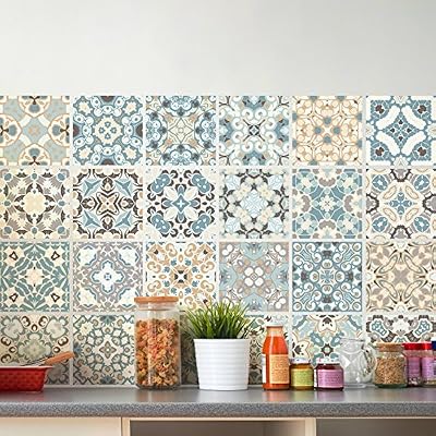 Ambiance-Live Carreaux de ciment adhésif mural - azulejos - 15 x 15 cm - 24 pièces