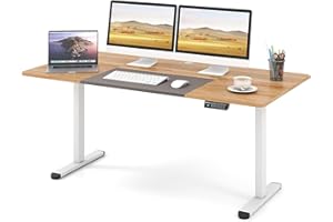 COSTWAY Biurko z regulacją wysokości 140 x 70 cm, elektryczne biurko stojące z funkcją pamięci i zarządzaniem kablami, biurko komputerowe z haczykami, stół stojący do domu i biura (naturalne)
