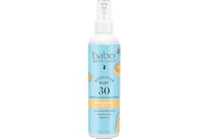 Babo Botanicals Mineral-Sonnenschutzspray für Babyhaut, LSF 30, mit 100 % Zinkoxid-Aktiv, wasserabweisend, geruchlos, 180 ml