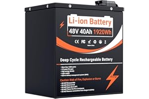 HXRFOAK Batteria LiFePO4 48V 40Ah for 2000W 1500W 1000W bicicletta elettrica E-scooter elettrico Triciclo elettrico - Litio Batterie per Scooter camper Macchina Barche sistemi solari turbine eoliche