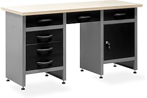 METALL MÖBELL WORKBENCH & TOOLS METALLMOBELL - Etabli Atelier Garage | 160x60x84cm, avec Tiroirs et Armoire Verrouillable | Table de Travail Bricolage, Établi Atelier, Meuble Garage, Etabli Garage, Table Atelier - MB009