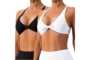 Vertvie Rückenfreier Sport BH Damen Crossback Sexy Gepolstert Bustier Ohne Bügel Tiefe V-Ausschnitt Push Up BH Yoga Bra Gym BH Workout Fitness