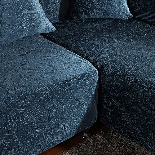 HYSENM Sofabezug Polyesterfasern Weich Elastisch Farbecht Hautfreundlich Rutschfest Anti-Pilling Unempfindlich Universal Stretch Sofaüberwurf Für 1-Sitzer 2-Sitzer 3-Sitzer Sofahusse, Blau, 185-230cm - 5